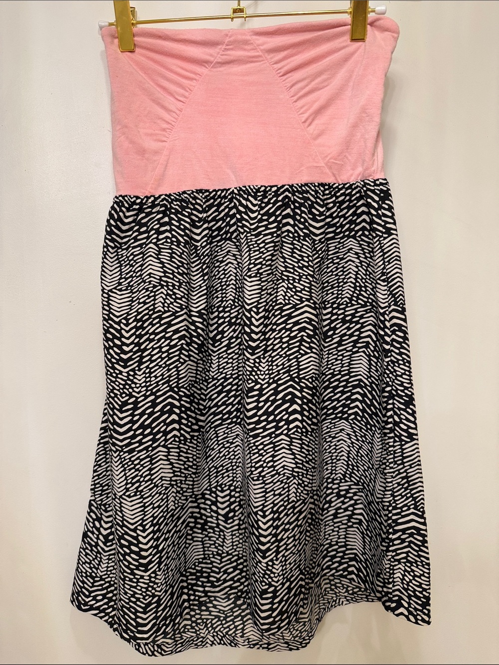 Roxy Pink Strapless Dress with Black-and-White Zebra Print